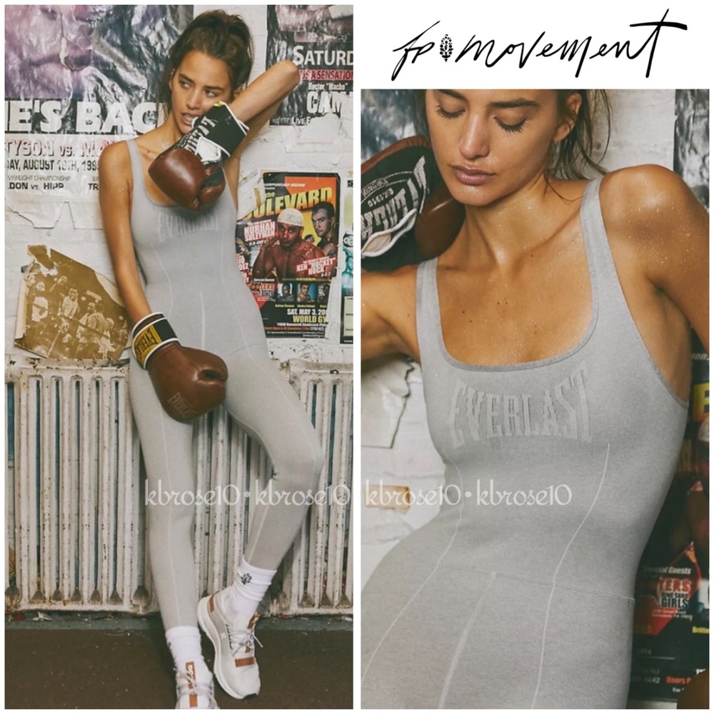 Free People Movement X Everlast Collab Onesie in Heather Grey Combo XS/S